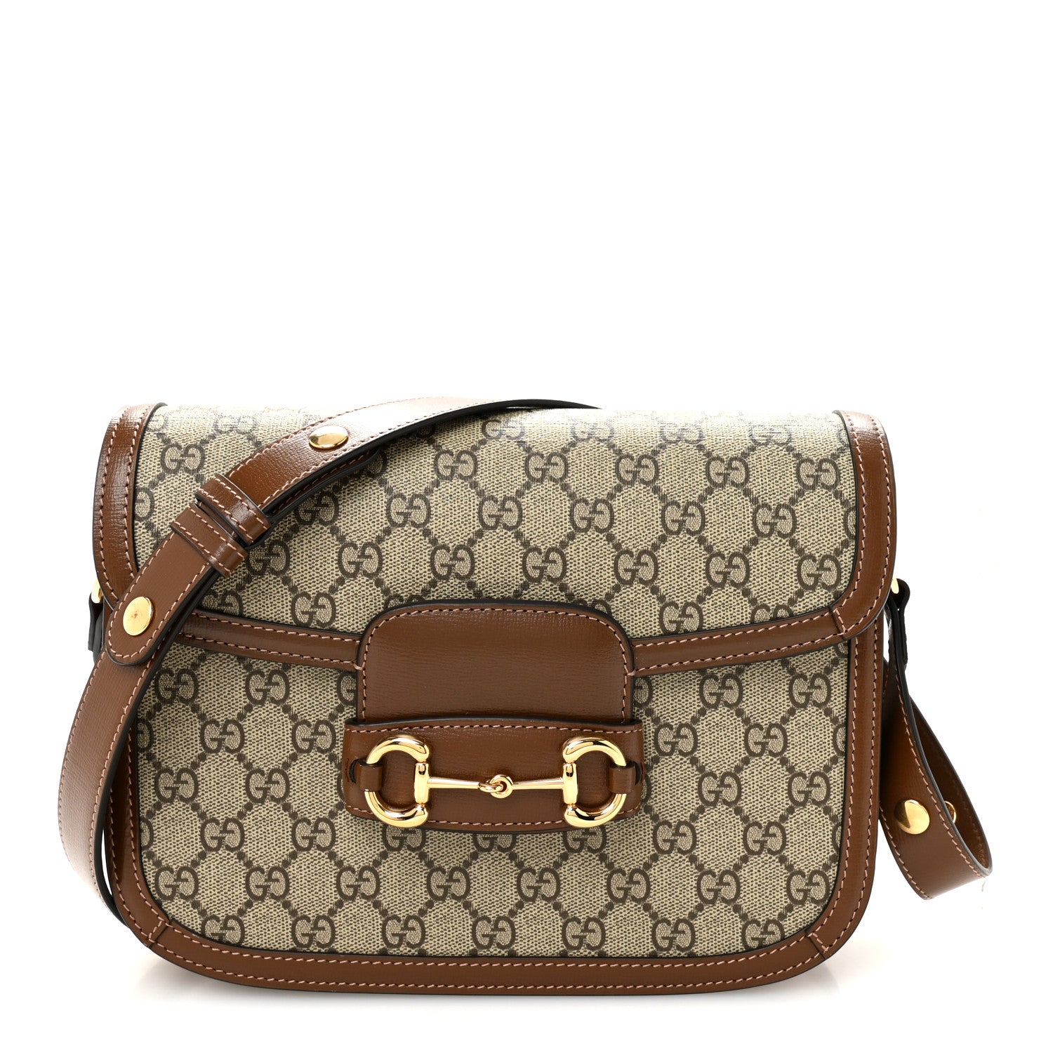 Gucci GG Supreme Monogram Azalea Calfskin Horsebit 1955 Shoulder Bag Beige Brown Sugar 1 of 10