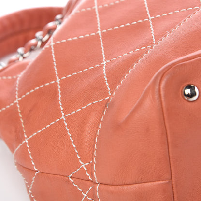 Chanel Lambskin Contrast Stitch Small Drawstring Tote Coral 9 of 17
