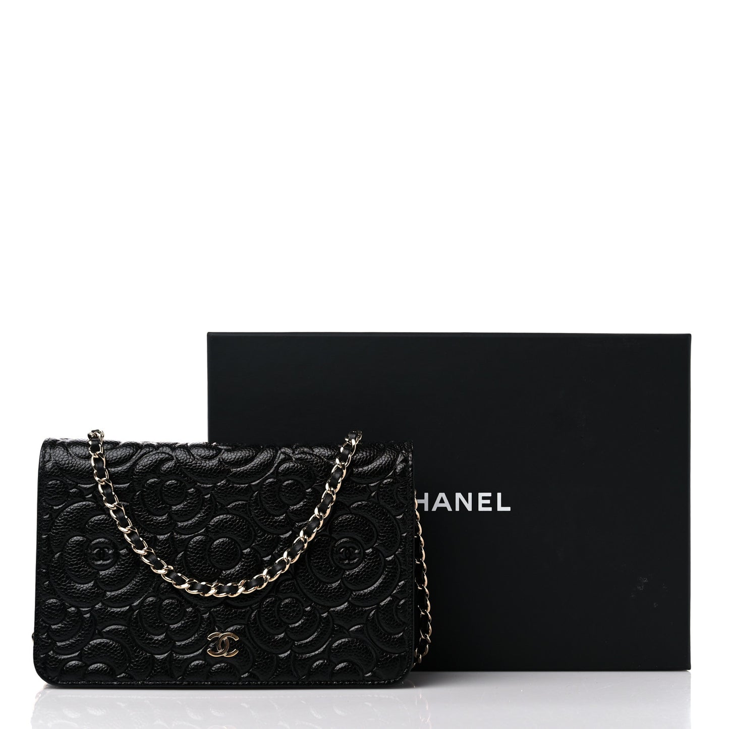Caviar Camellia Embossed Wallet On Chain WOC Black