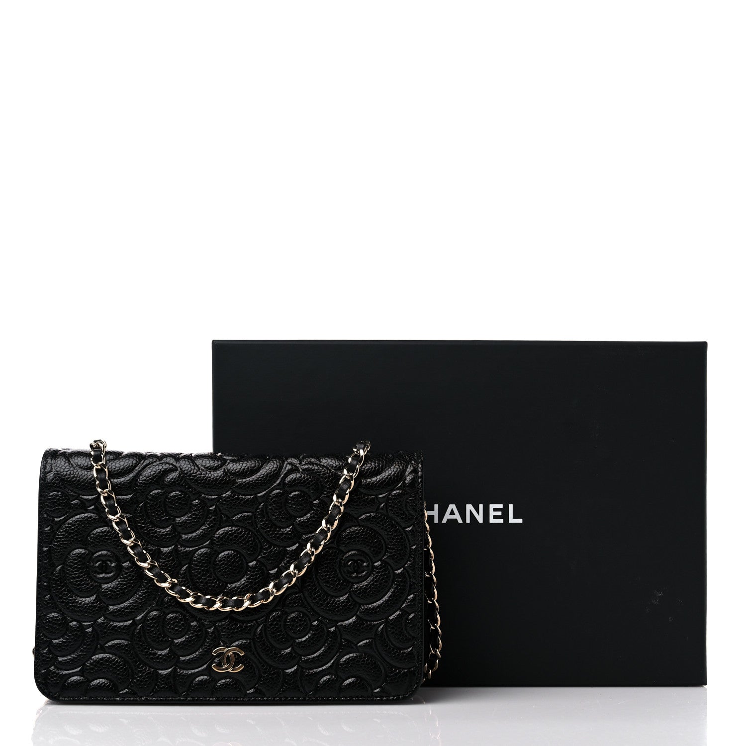 Chanel Caviar Camellia Embossed Wallet On Chain WOC Black 11 of 11