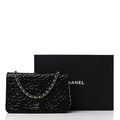 Chanel Caviar Camellia Embossed Wallet On Chain WOC Black 11 of 11