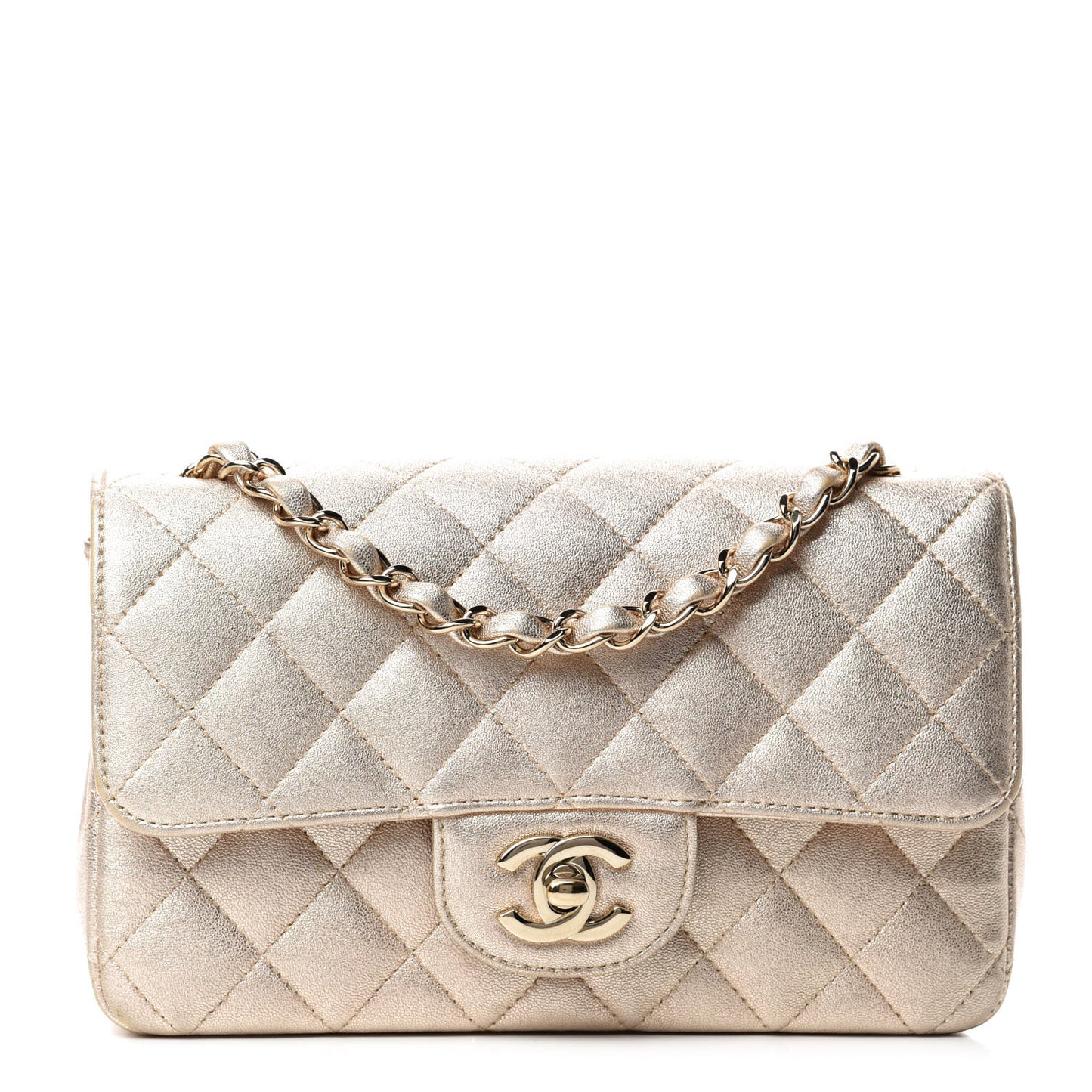 Metallic Lambskin Quilted Mini Rectangular Flap Gold