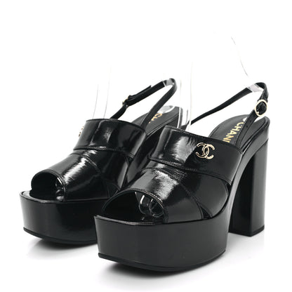 Chanel Crumpled Patent Lambskin Platform Sandals 41 Black 3 of 9
