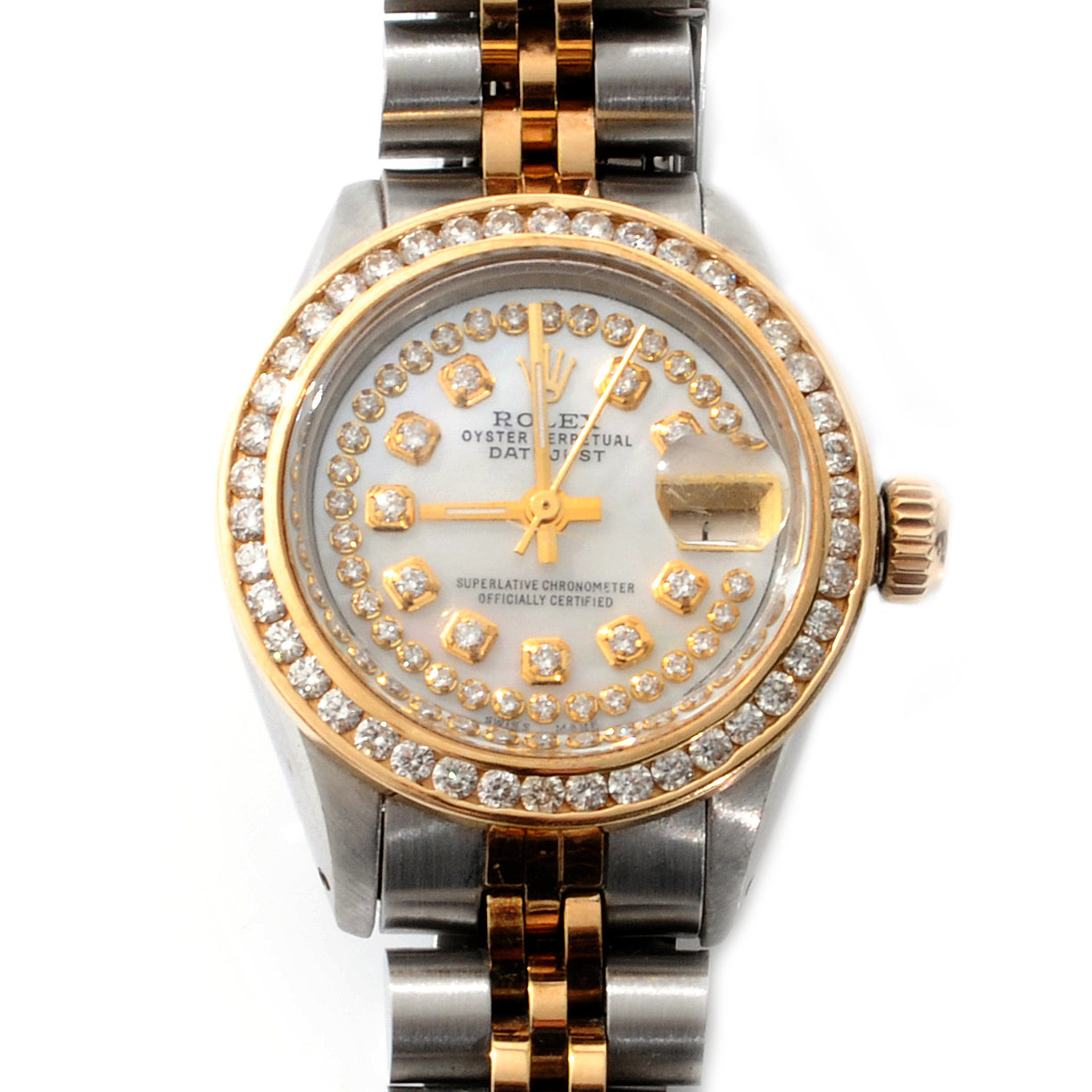 Stainless Steel 18K Yellow Gold Diamond Mother of Pearl Oyster Perpetual Datejust Watch 6917