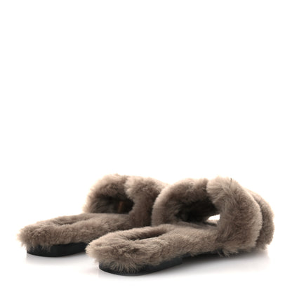 Hermes Woolskin Oran Sandals 37 Etoupe 5 of 10