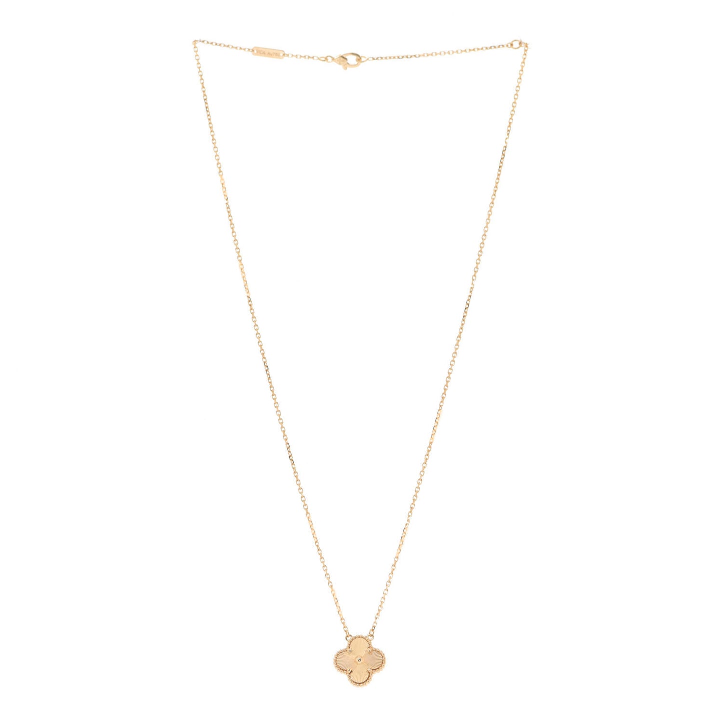 18K Yellow Gold Guilloche Vintage Alhambra Pendant Necklace