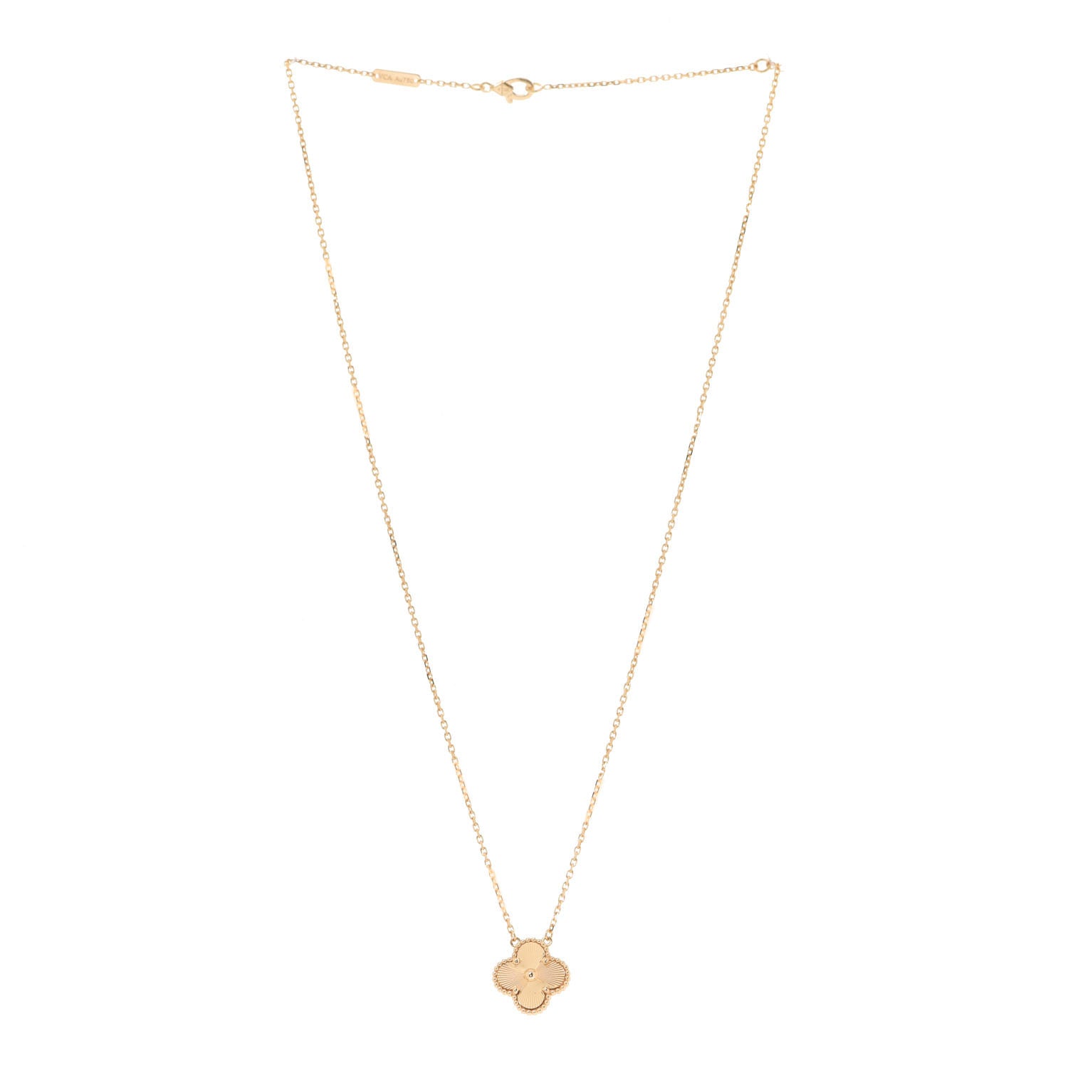 Van Cleef & Arpels 18K Yellow Gold Guilloche Vintage Alhambra Pendant Necklace 3 of 6