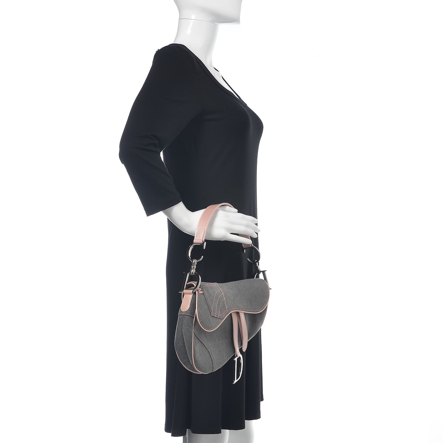 Christian Dior Patent Denim Jeans Saddle Bag Grey Pink 2 of 10