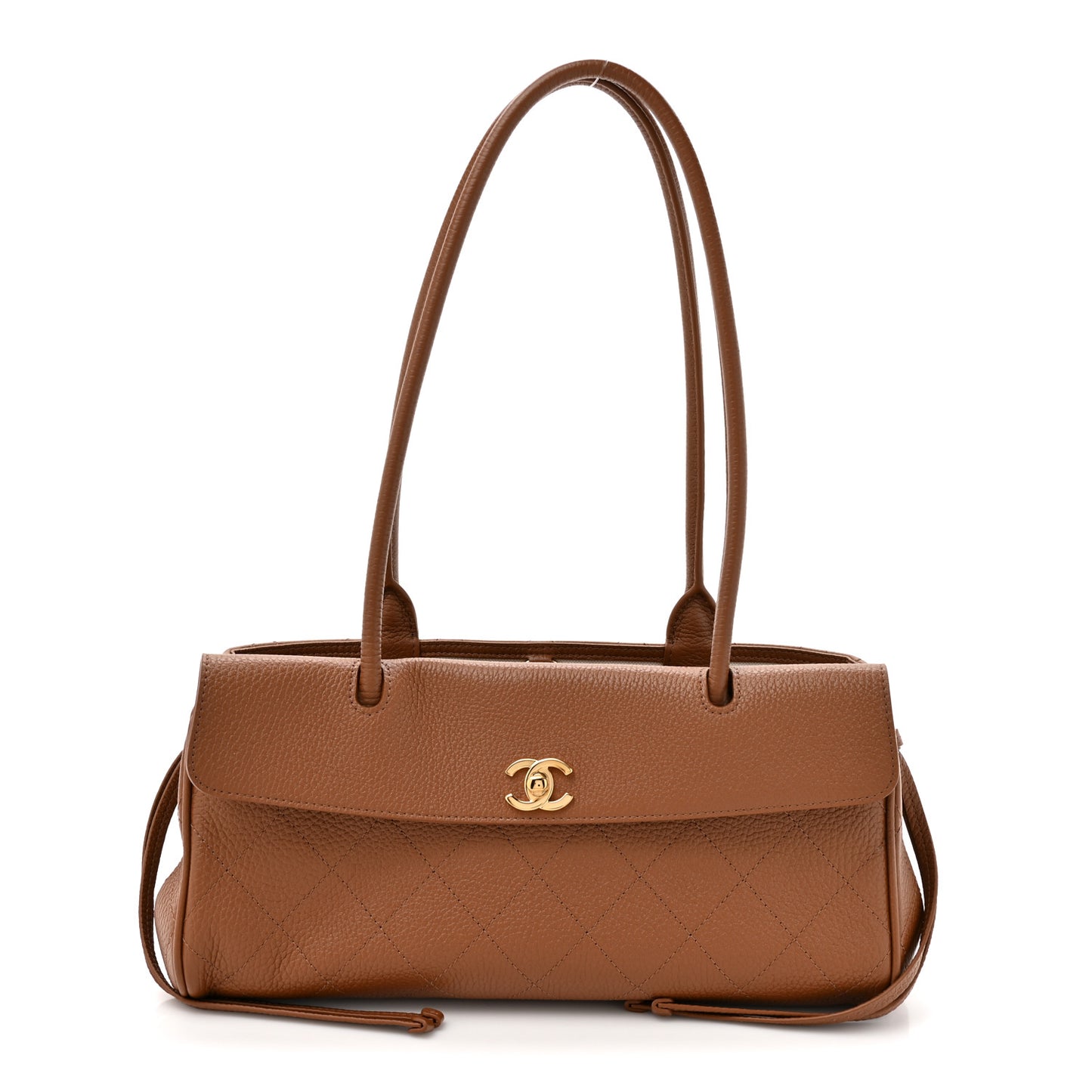Grained Calfskin Stitched Urban Essentials Small Shopping Bag Camel