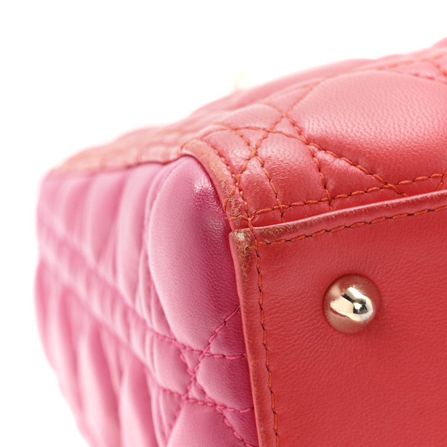 Lambskin Cannage Medium Bi-Color Lady Dior Orange Fuchsia