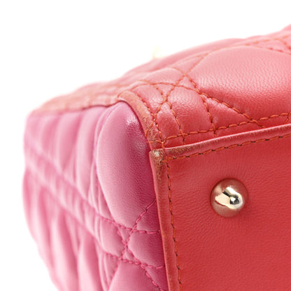 Christian Dior Lambskin Cannage Medium Bi-Color Lady Dior Orange Fuchsia 13 of 15