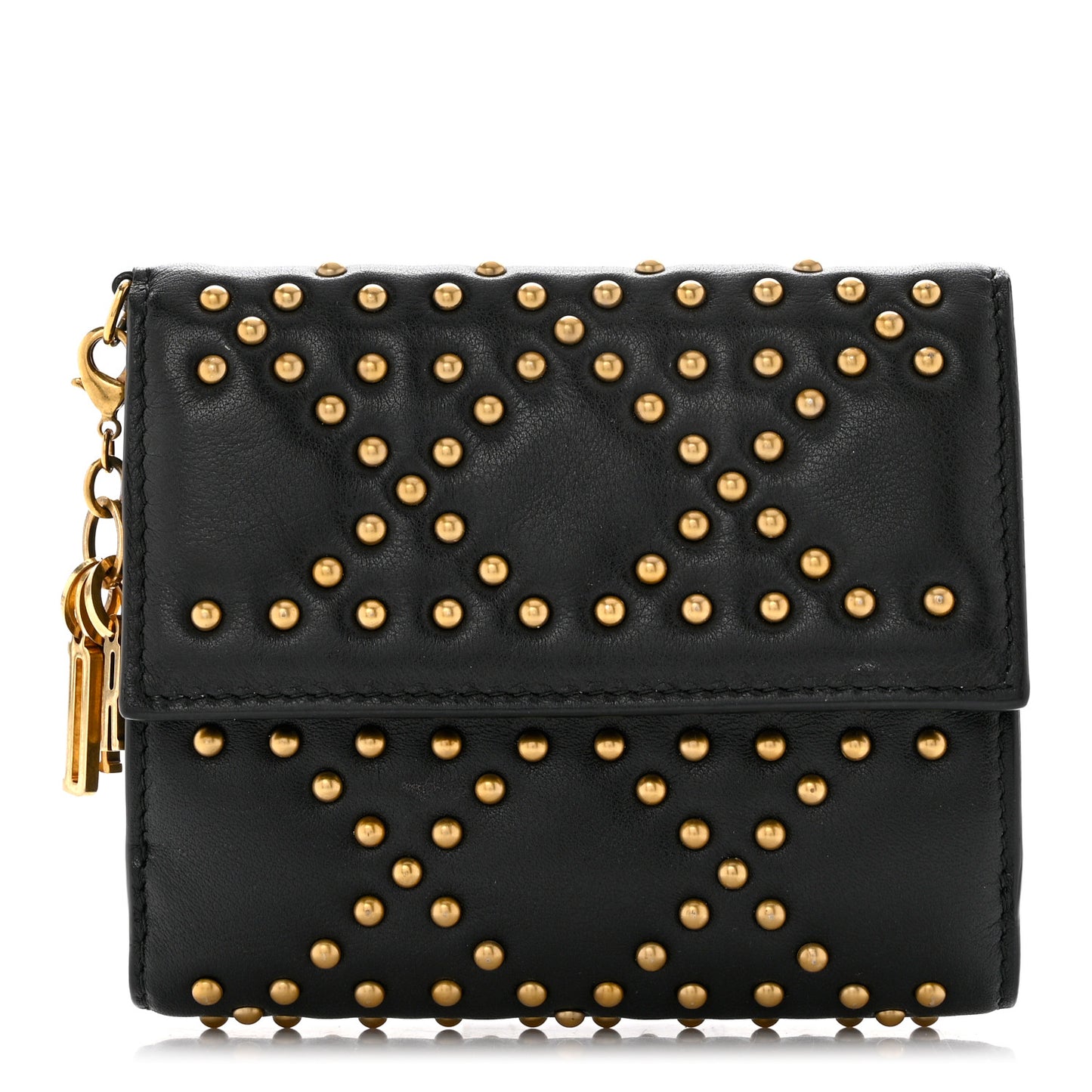 Lambskin Cannage Studded Lady Dior Compact Wallet Black