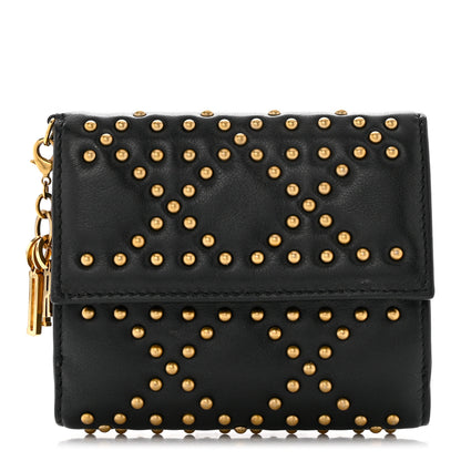 Christian Dior Lambskin Cannage Studded Lady Dior Compact Wallet Black 1 of 8