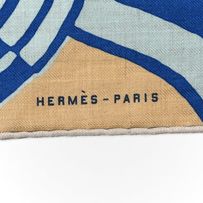 Hermes Cashmere Silk Cheval Vague Giant Pointe Triangle Scarf Bleu Rouge Rose 3 of 6