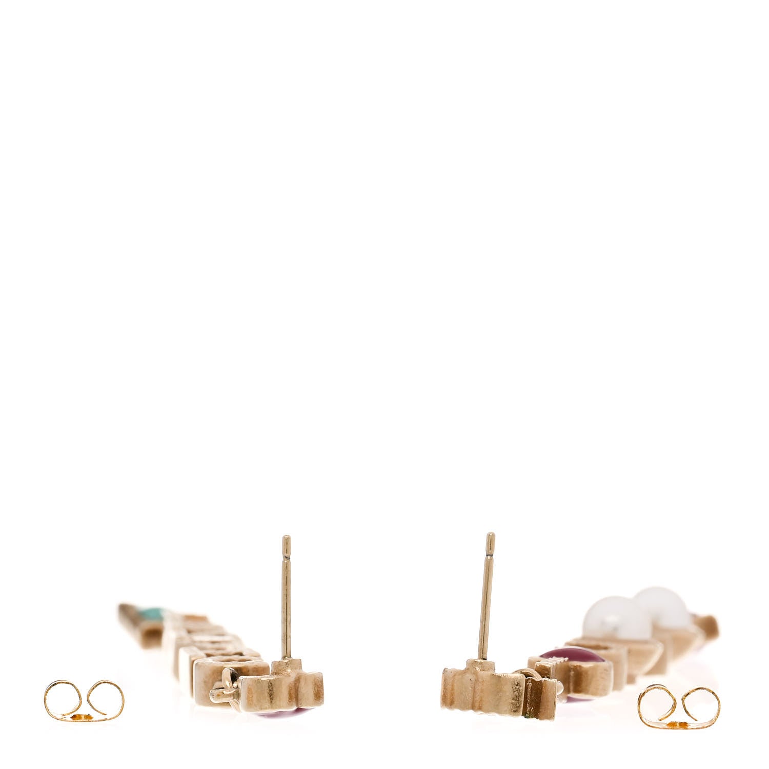 Chanel Pearl Enamel Logo Long Drop Earrings Gold 3 of 4