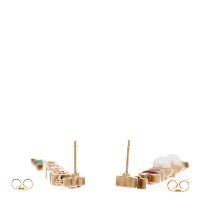 Chanel Pearl Enamel Logo Long Drop Earrings Gold 3 of 4