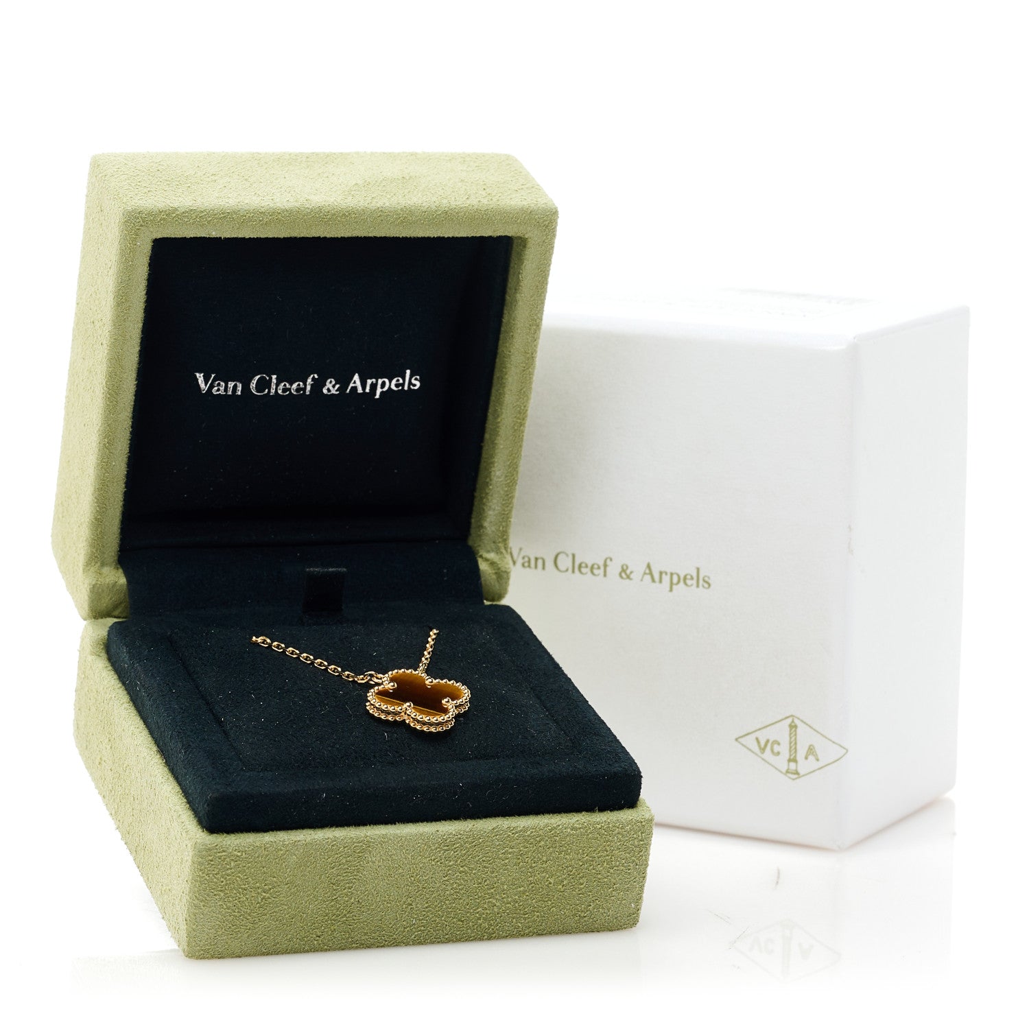 Van Cleef & Arpels 18K Yellow Gold Tiger Eye Vintage Alhambra Pendant Necklace 6 of 6