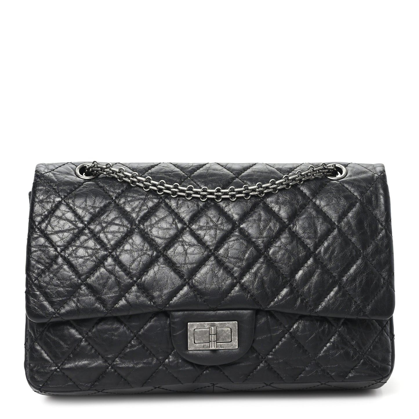 Aged Calfskin Quilted 2.55 Reissue 227 Flap Black