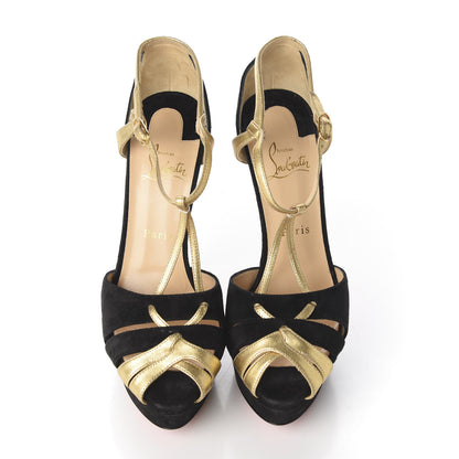 Christian Louboutin Suede Nappa Laminato Glennalta 150 Pumps 39.5 Black Gold 6 of 9
