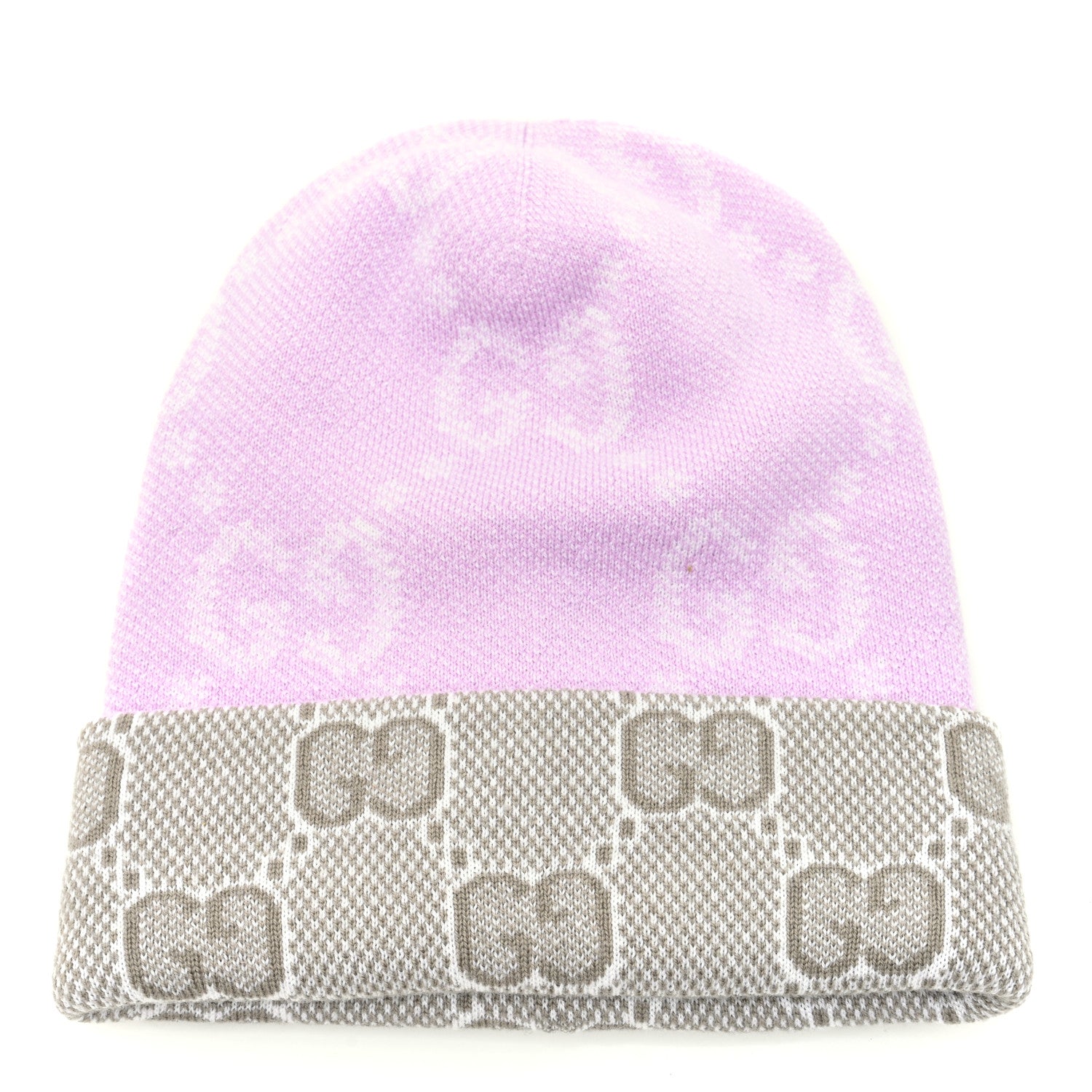 Gucci Wool GG Monogram Fog Tricot Beanie Hat S Mauve Beige 1 of 5