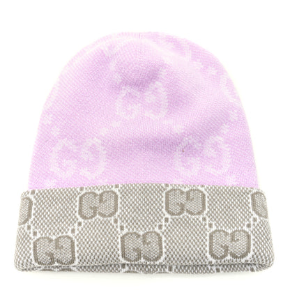 Gucci Wool GG Monogram Fog Tricot Beanie Hat S Mauve Beige 1 of 5