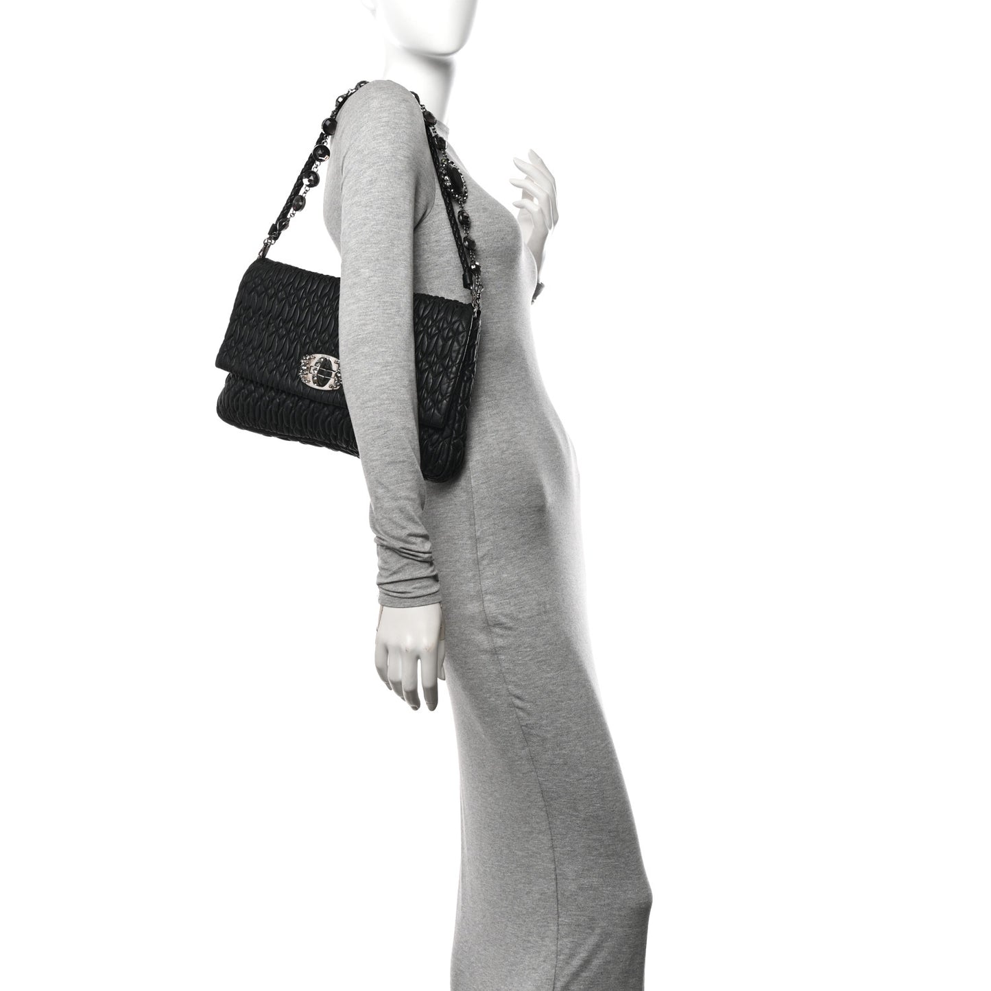 Nappa Matelasse Crystal Flap Clutch Black