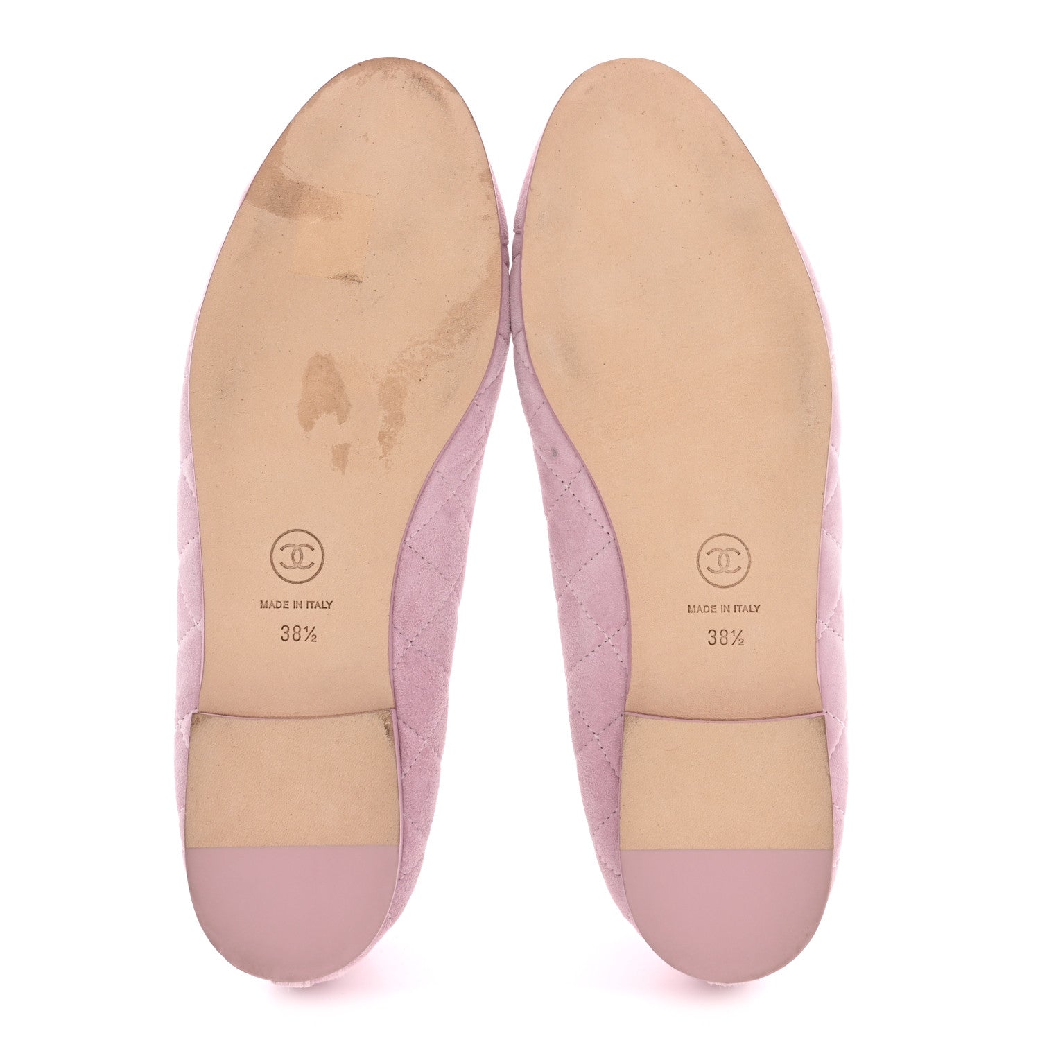 Chanel Suede Quilted Cap Toe CC Ballerina Flats 38.5 Light Pink 6 of 14