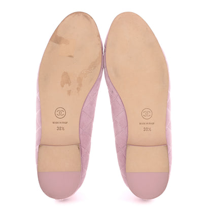 Chanel Suede Quilted Cap Toe CC Ballerina Flats 38.5 Light Pink 6 of 14