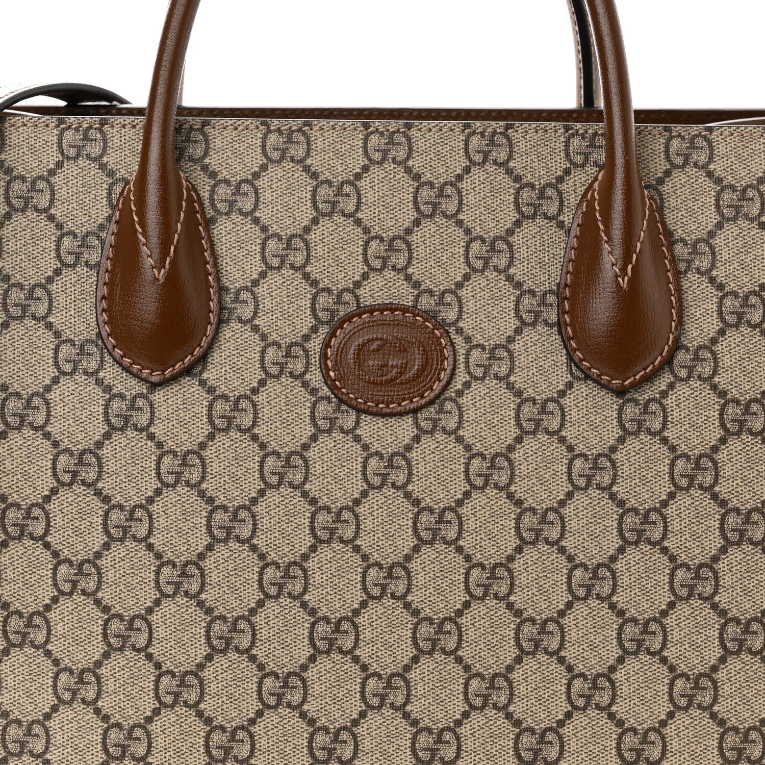 Gucci GG Supreme Monogram Azalea Calfskin Small Retro Interlocking G Tote Bag Beige Ebony Brown Sugar 7 of 9