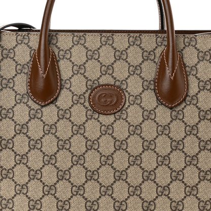 Gucci GG Supreme Monogram Azalea Calfskin Small Retro Interlocking G Tote Bag Beige Ebony Brown Sugar 7 of 9