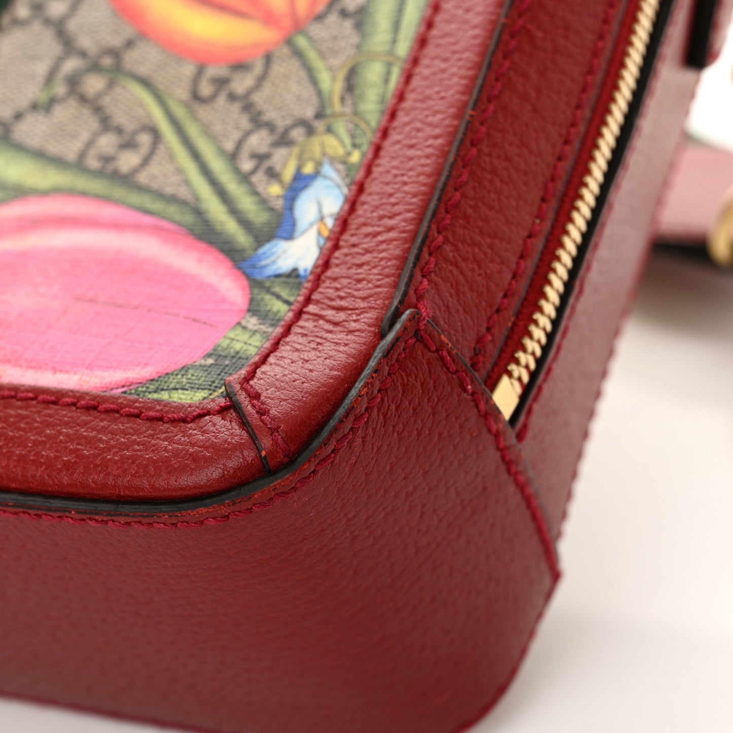 GG Supreme Monogram Flora Web Small Ophidia Top Handle Shoulder Bag Hibiscus Red