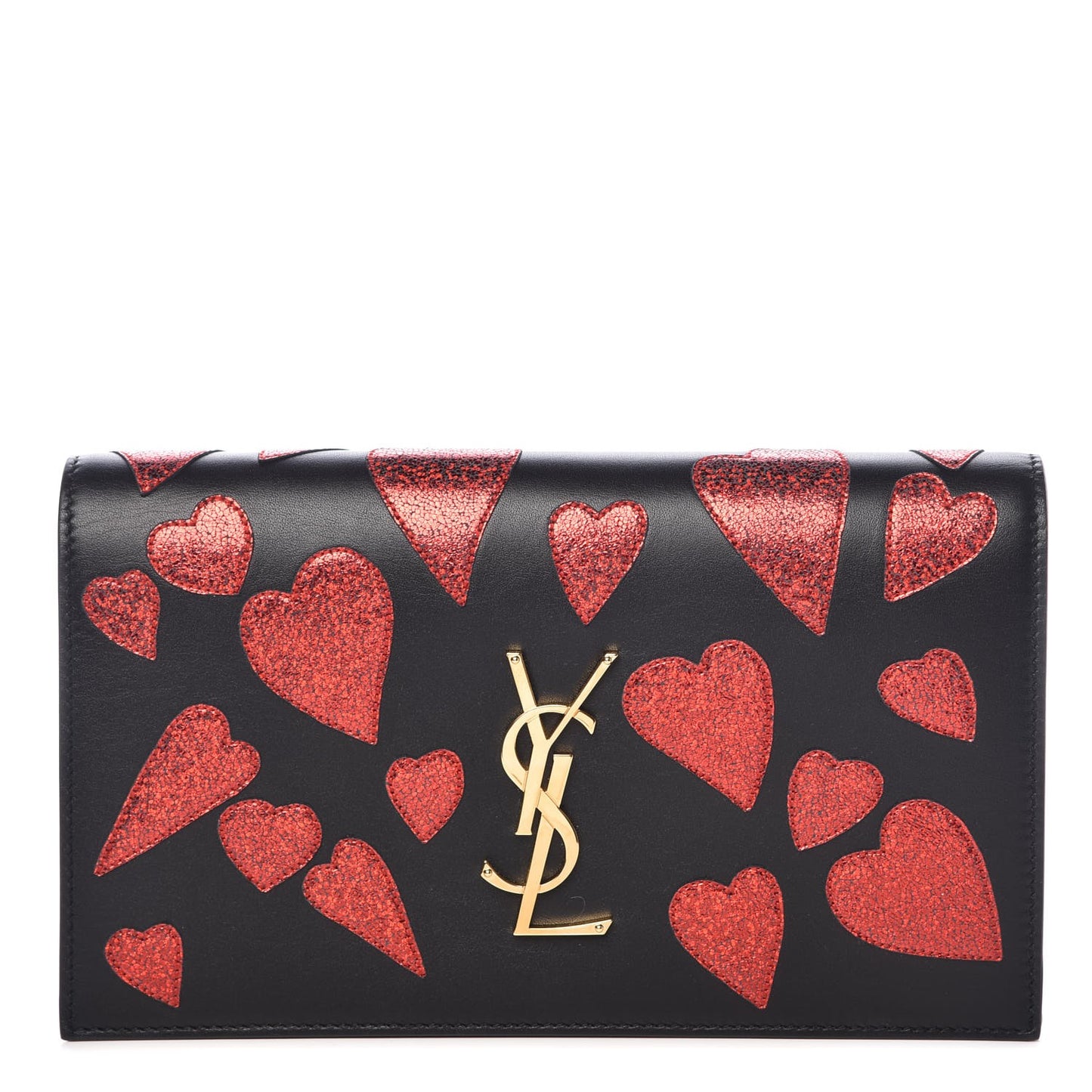 Calfskin Classic Monogram Kate Heart Clutch Black Rouge
