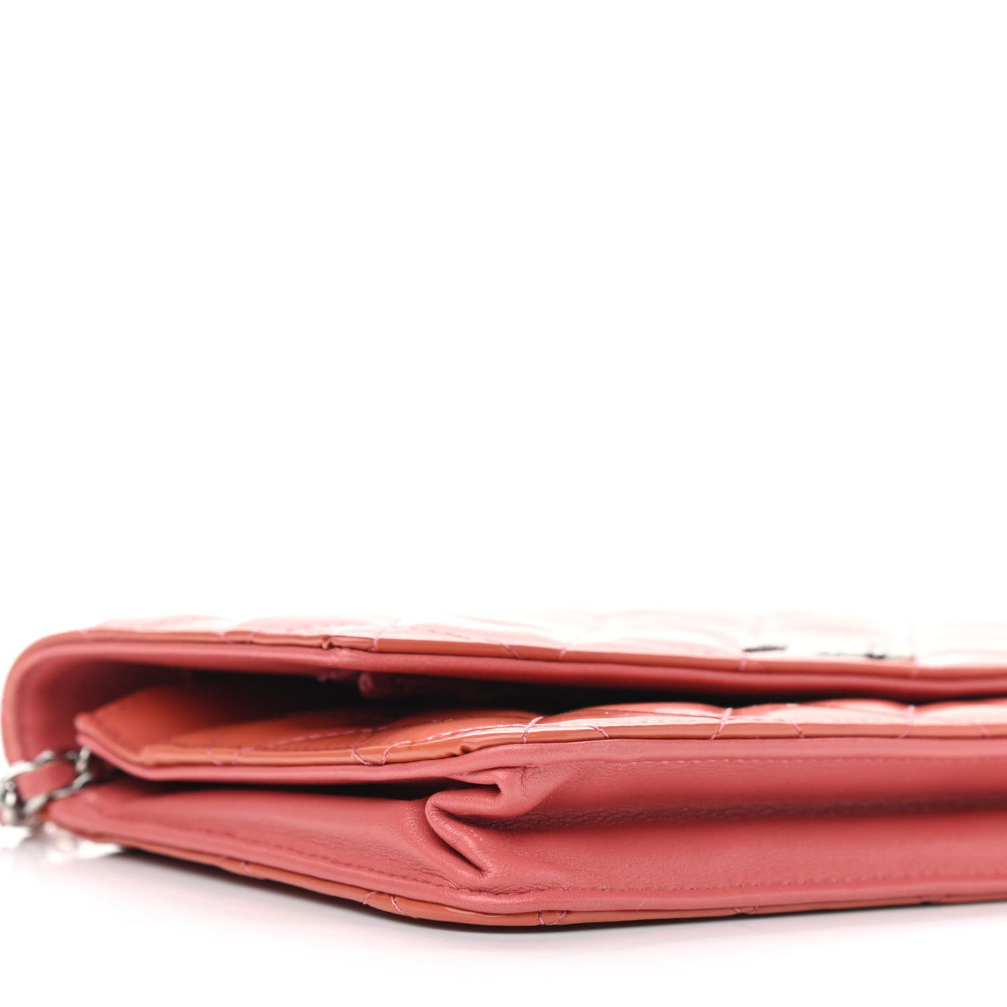Patent Quilted Brilliant Wallet On Chain WOC Coral