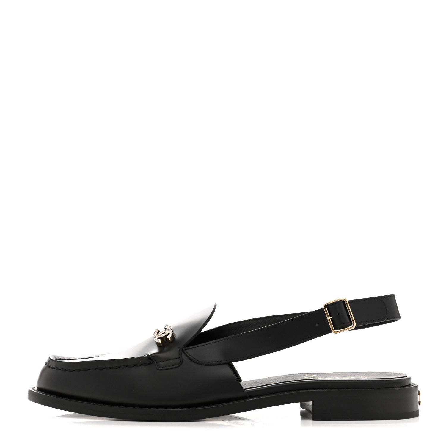 Chanel Calfskin Crystal Slingback Loafers 37 Black 1 of 10