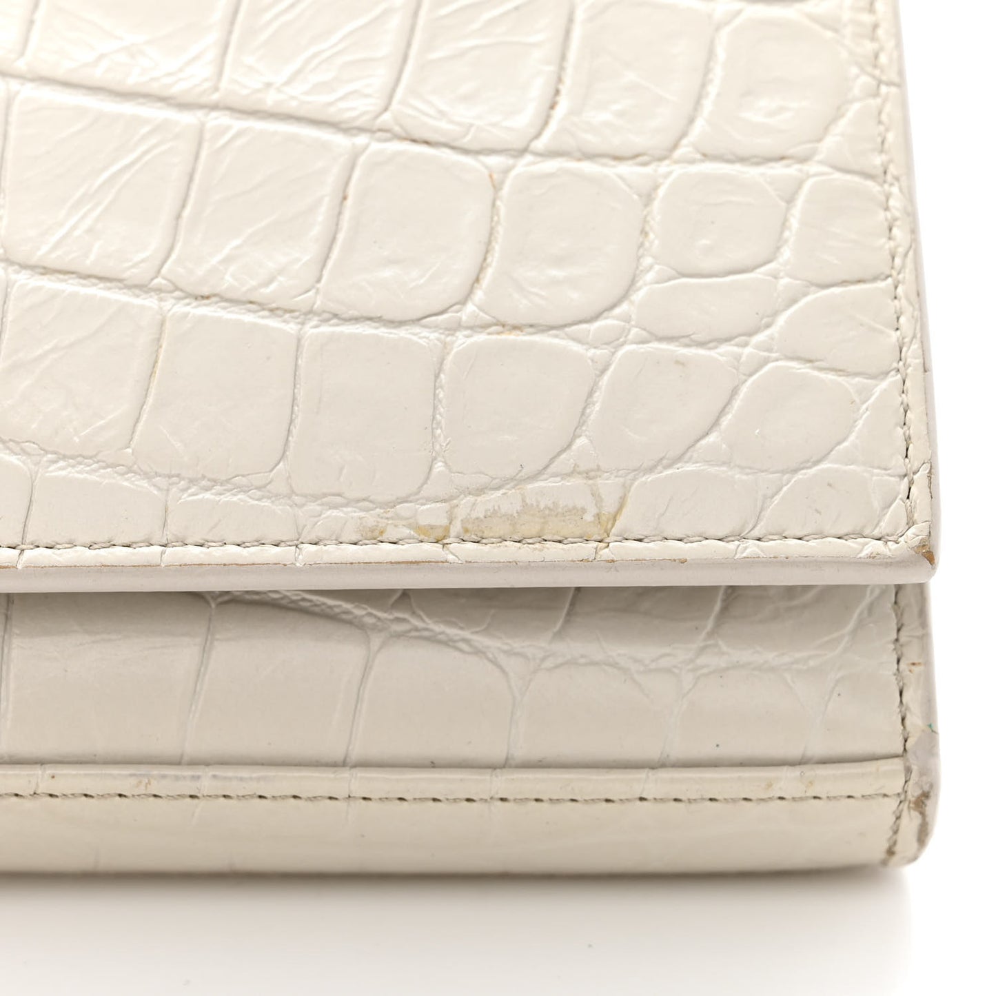 Calfskin Crocodile Embossed Monogram Chain Wallet Blanc Vintage
