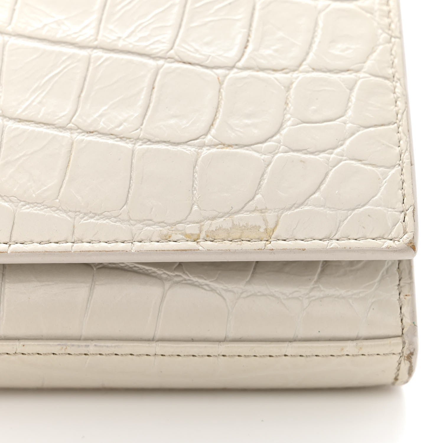 Saint Laurent Calfskin Crocodile Embossed Monogram Chain Wallet Blanc Vintage 12 of 12