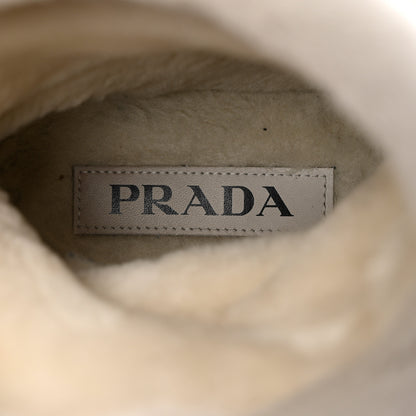 Prada Suede Shearling Logo Ankle Boots 39.5 Black 7 of 10