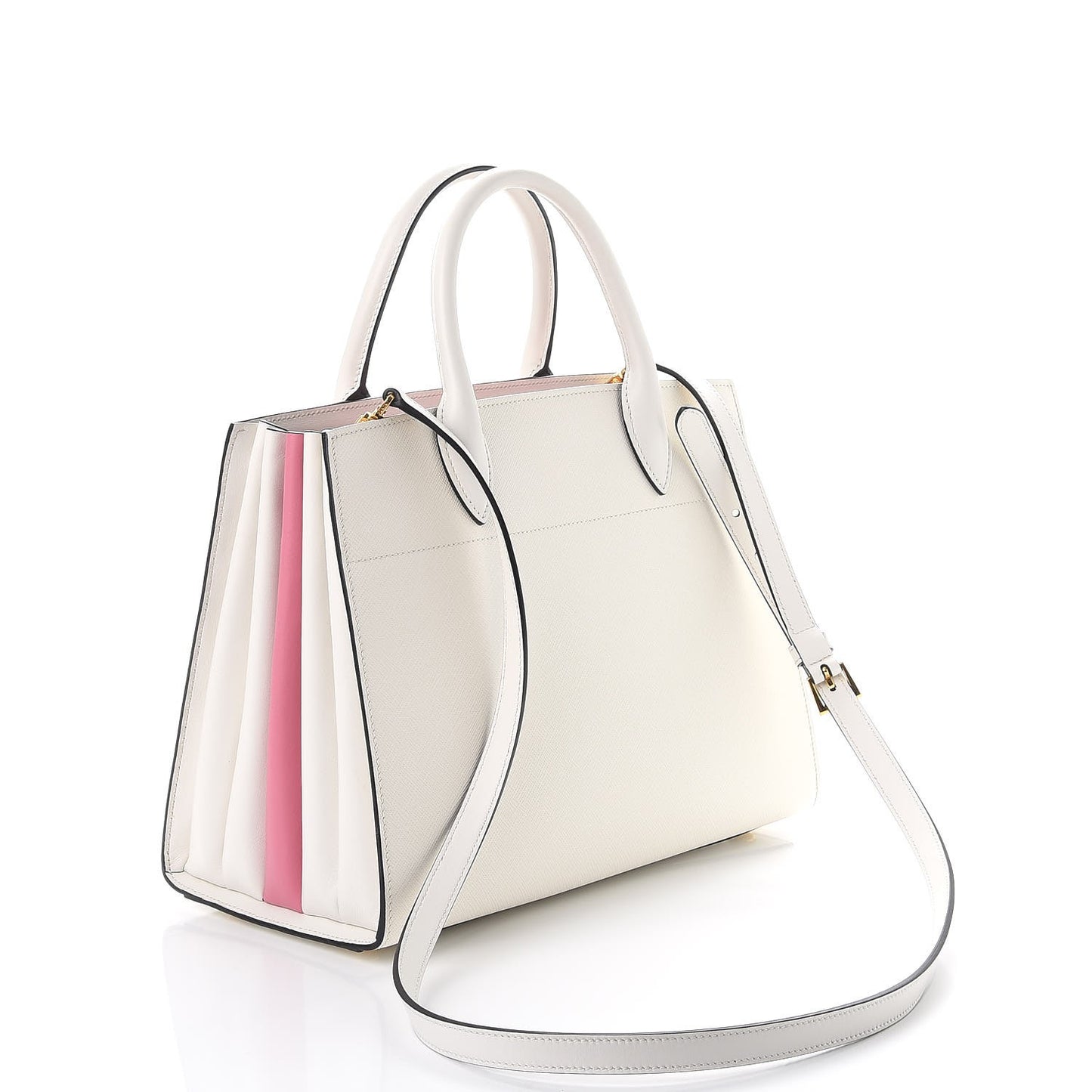 Saffiano Calfskin Bibliotheque Top Handle White Begonia
