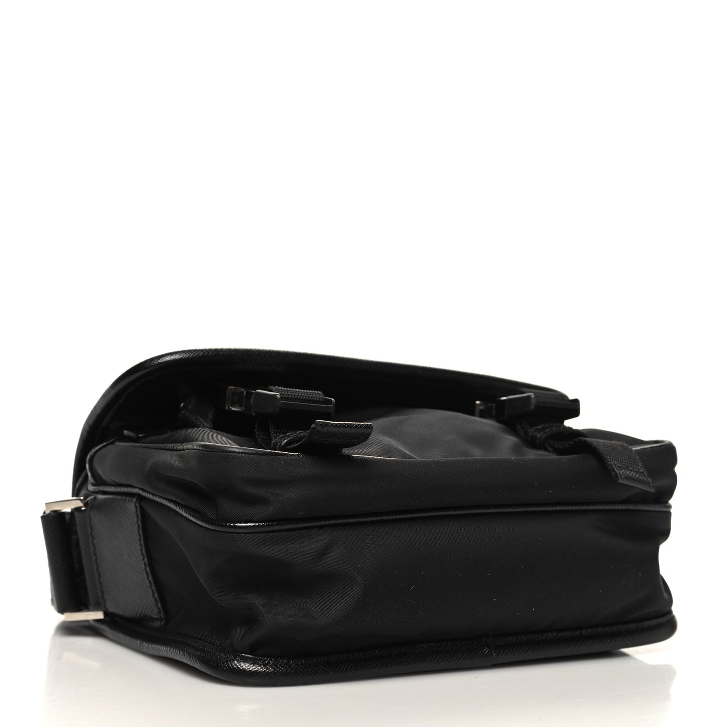 Re-Nylon Saffiano Pocket Double Snap Buckle Shoulder Bag Black