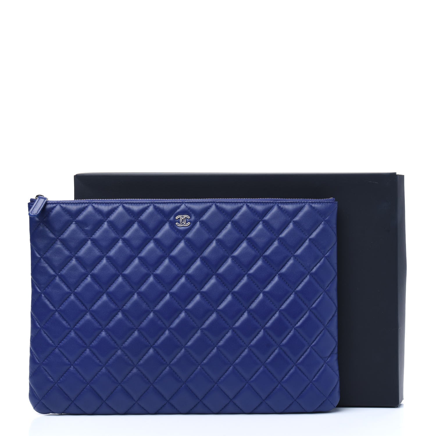 Chanel Lambskin Quilted Large Cosmetic Case Blue 13 of 13