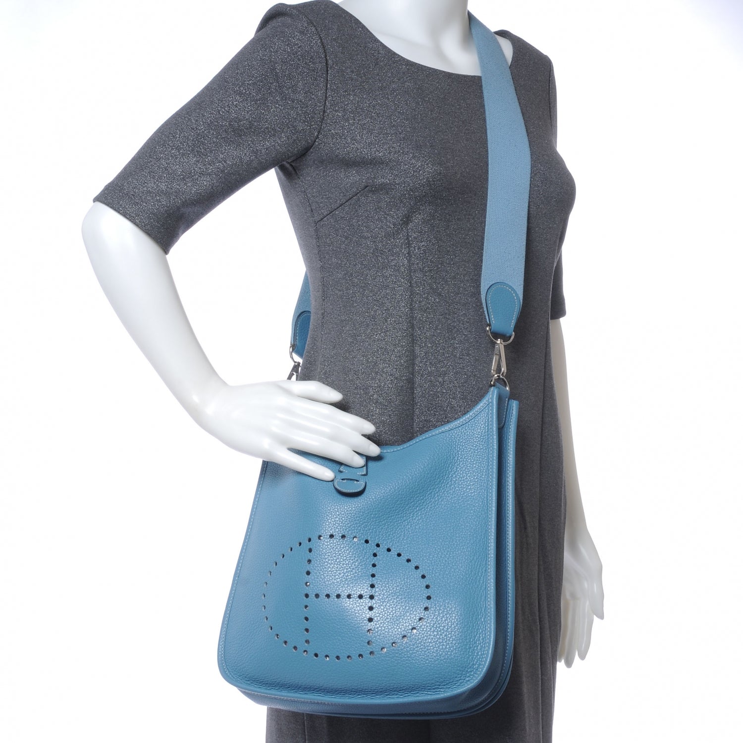 Hermes Taurillon Clemence Evelyne III PM Blue Jean 2 of 7