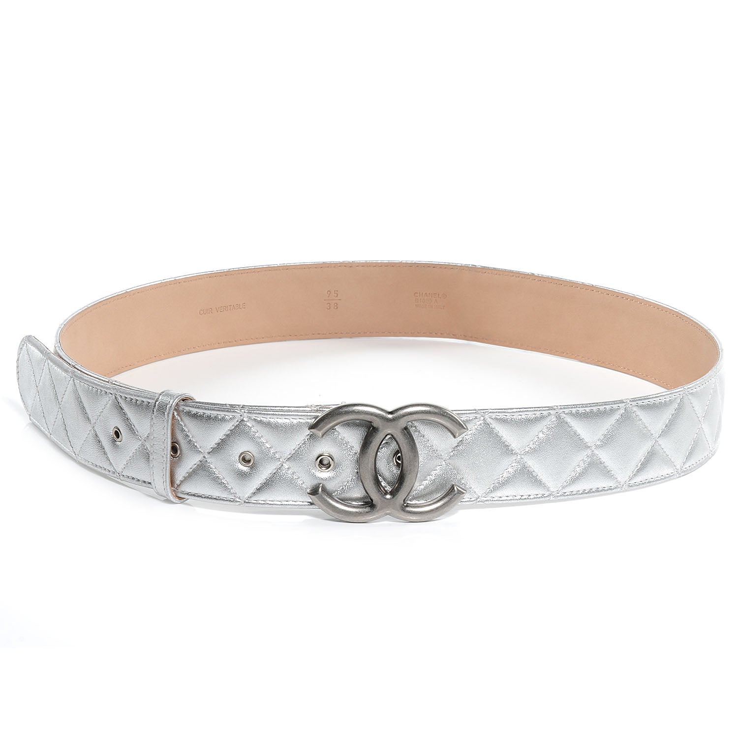Chanel Lambskin Quilted CC Belt 95 38 Silver 1 of 5