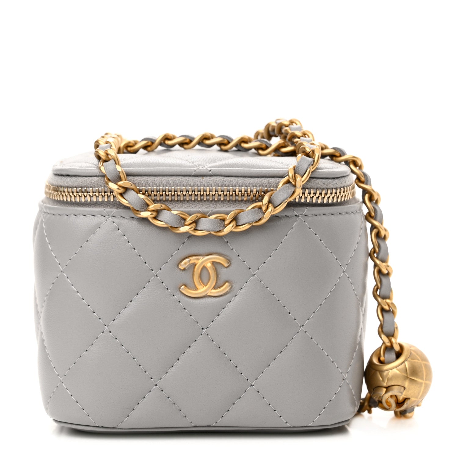Chanel Lambskin Quilted Pearl Crush Mini Vanity Case With Chain Grey 1 of 11