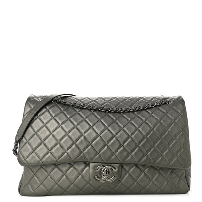 Chanel Metallic Calfskin Quilted XXL Travel Flap Bag Dark Silver 1 of 10