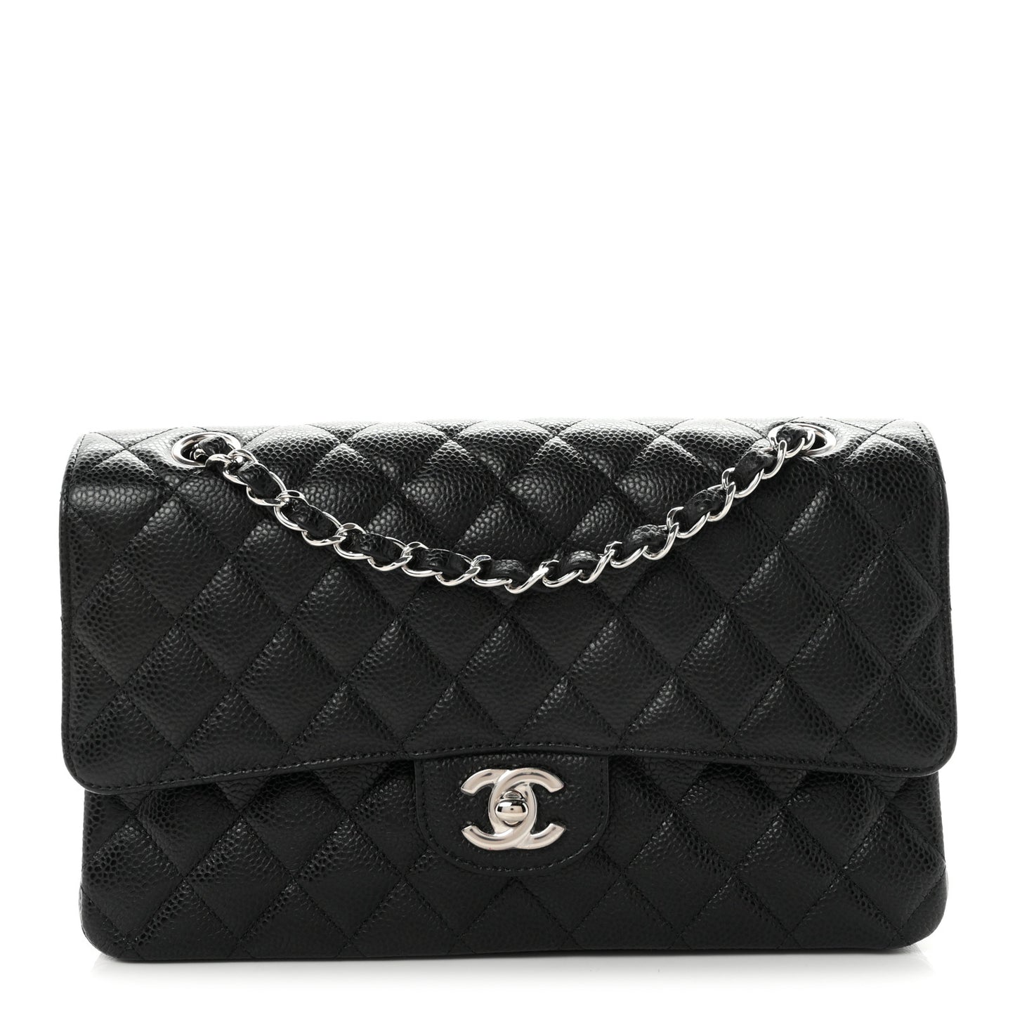 Caviar Quilted Medium Double Flap Black