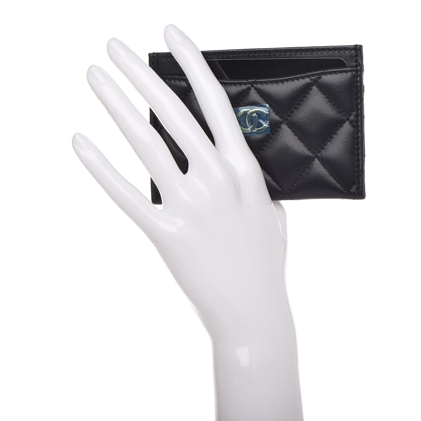 Lambskin Quilted Card Holder Black