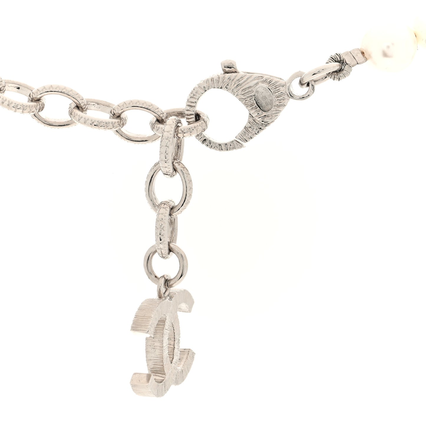 Pearl Crystal CC Choker Necklace Silver Pearly White