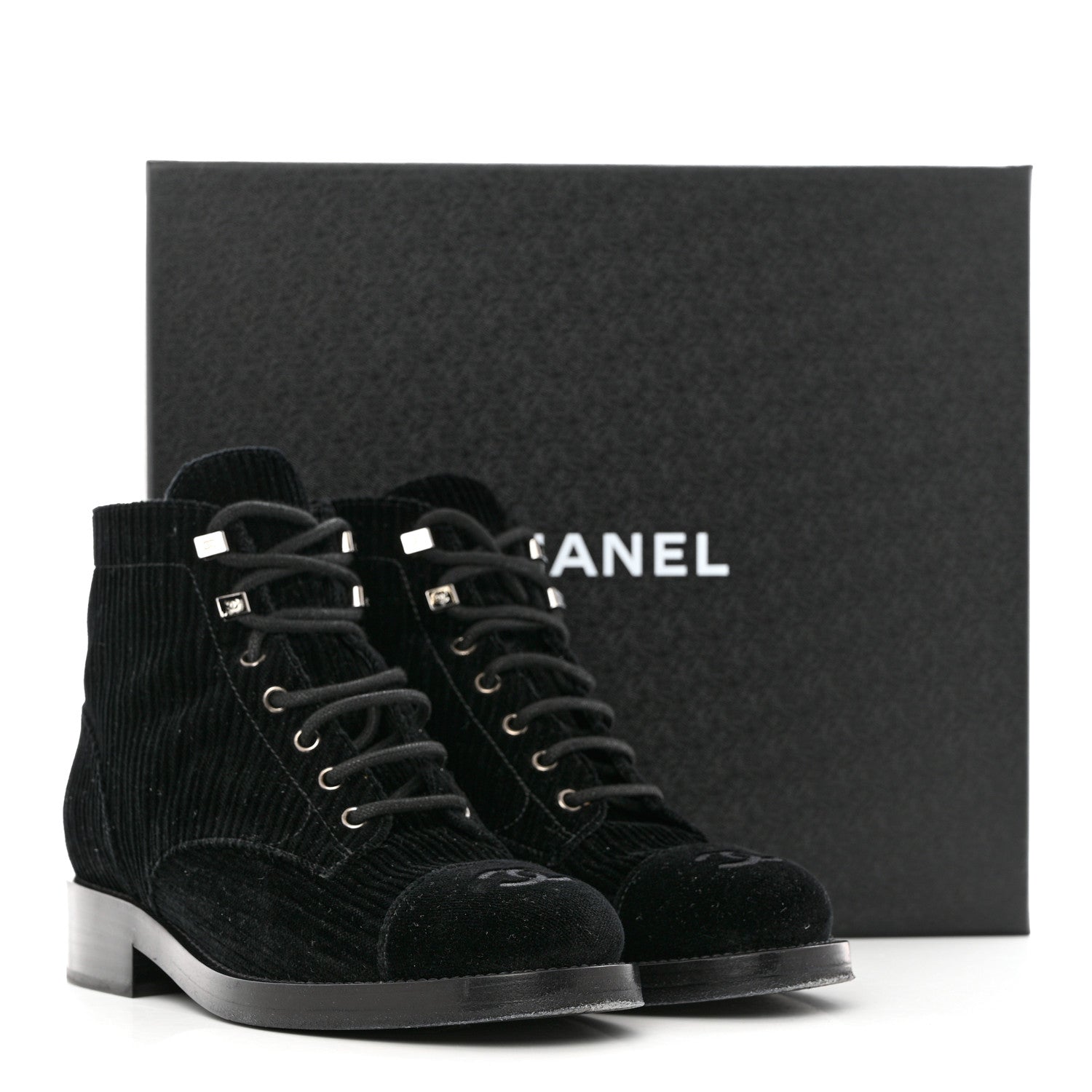 Chanel Velvet CC Combat Boots 37.5 Black 9 of 9