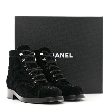 Chanel Velvet CC Combat Boots 37.5 Black 9 of 9