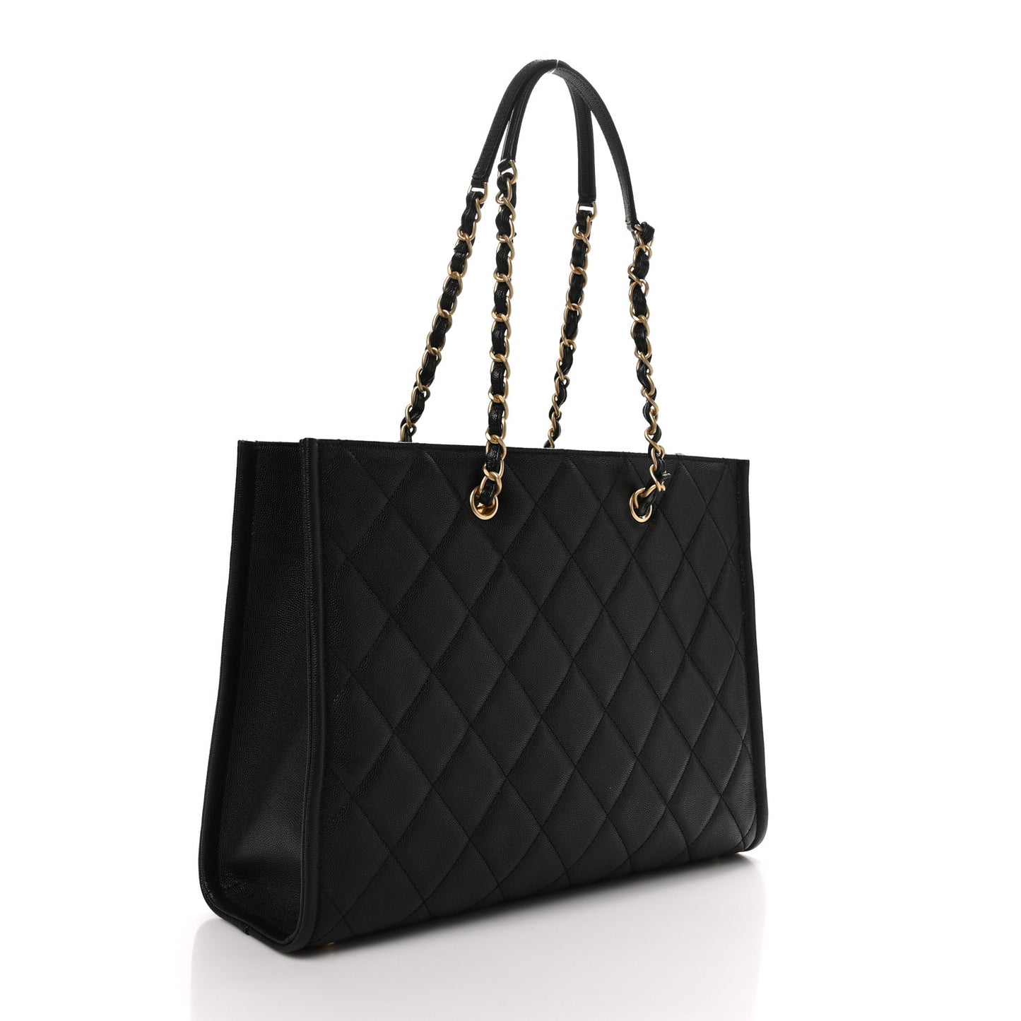 Caviar Quilted Chain Large Shopping Tote With Coin Purse Black